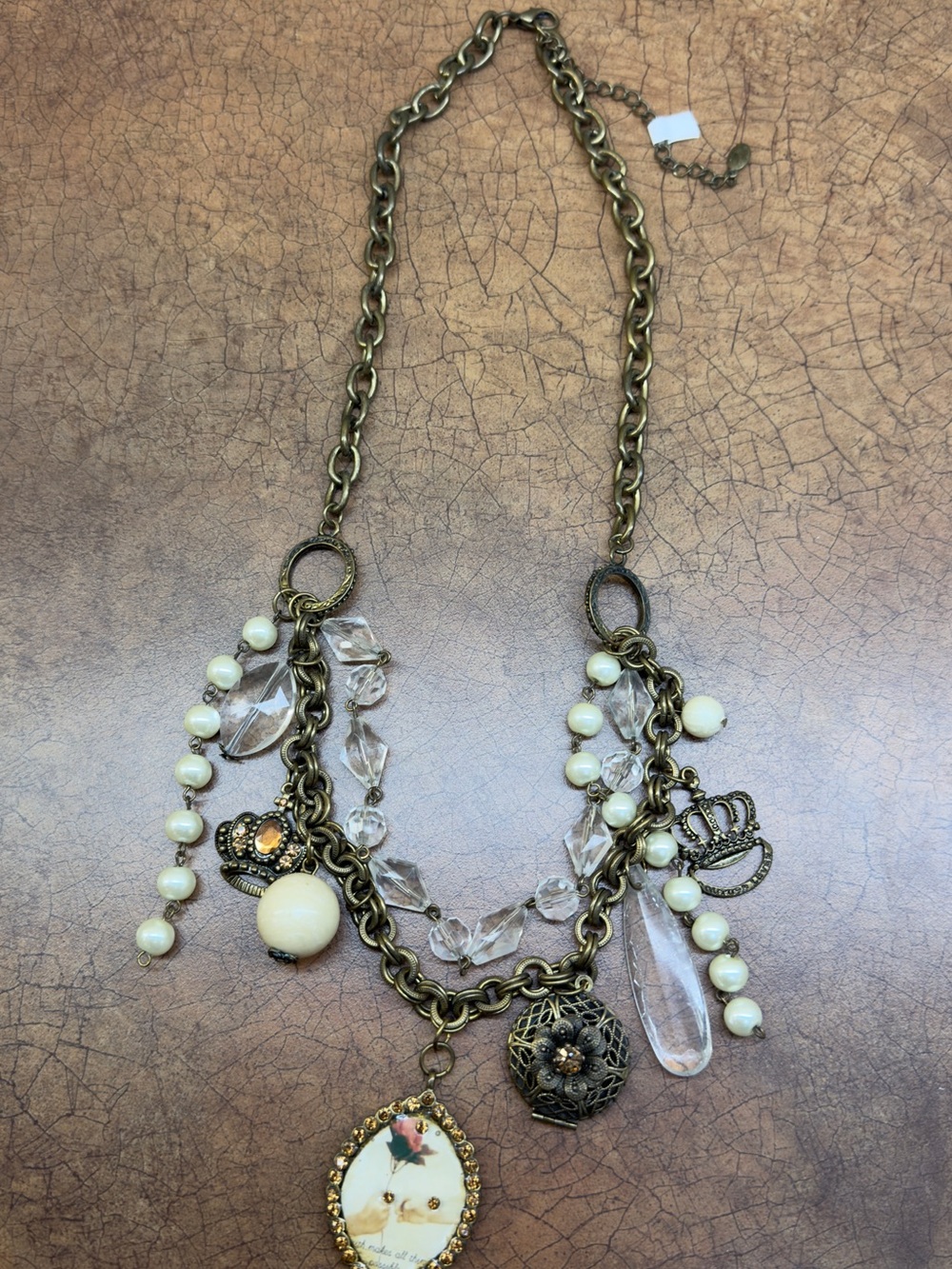 Vintage-Inspired Cream & Clear Charm Necklace